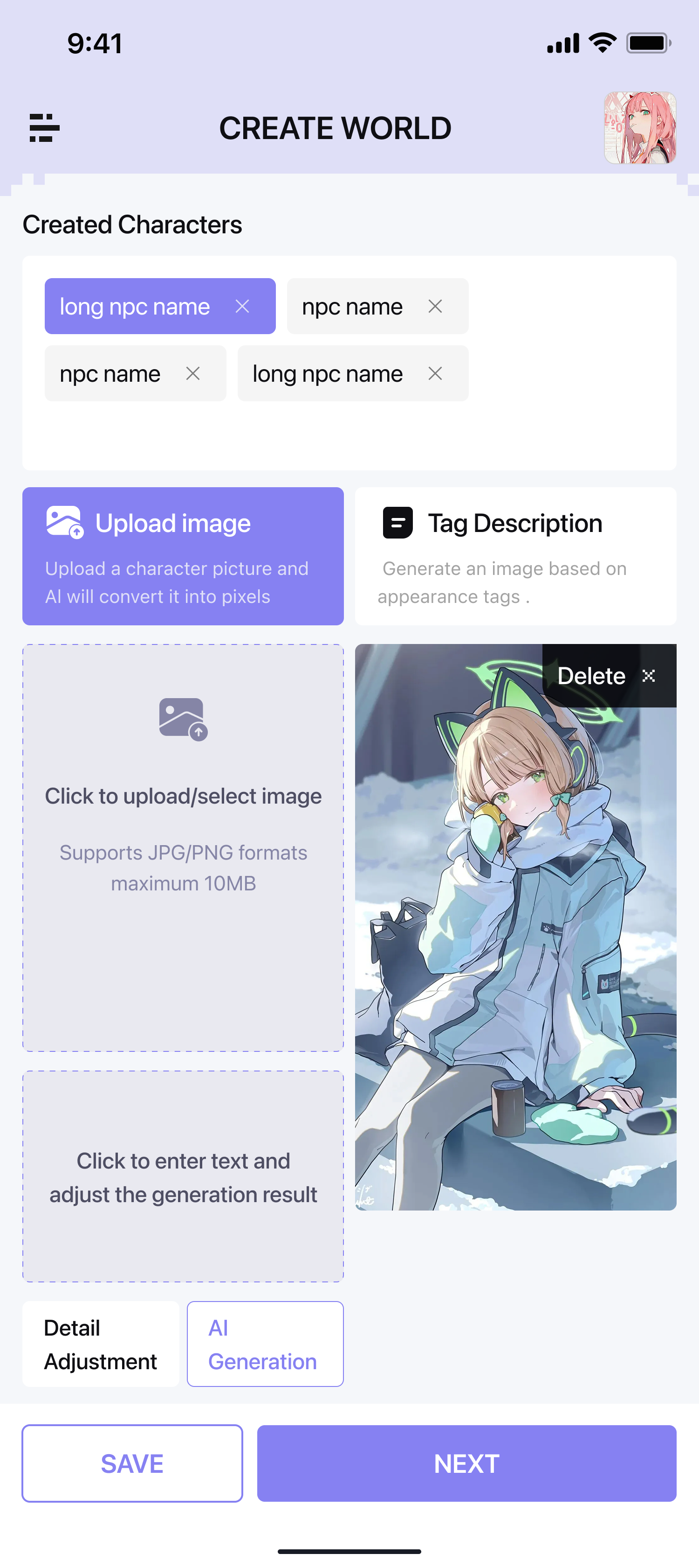 Miniwo create world screen
